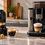Dos cafeteras, una de cápsulas y otra de granos