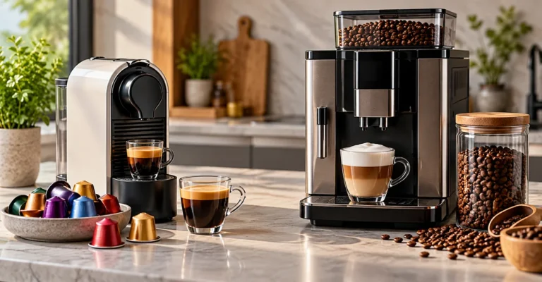 Dos cafeteras, una de cápsulas y otra de granos