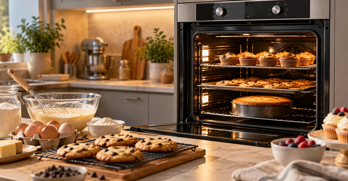 Horno eléctrico horneando tortas y galletas
